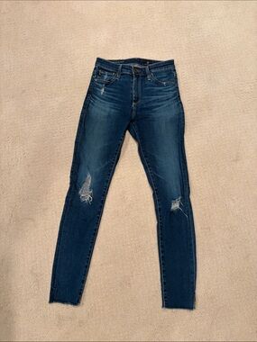 AG Adriano Goldschmied Dark Blue Distressed Skinny Jeans (size 24R)